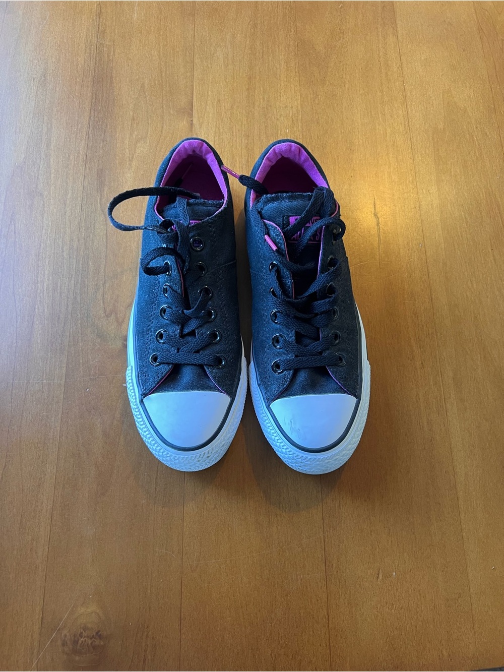 Converse Kids Black Canvas Sneakers with Pink Lining